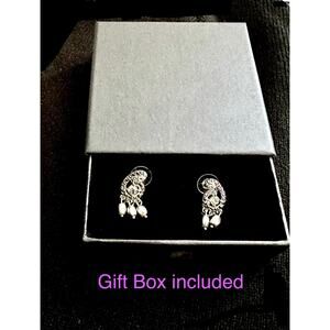 Gray Rhinestone Dangle Earrings Silver Tone 1" Drop Bridal Prom